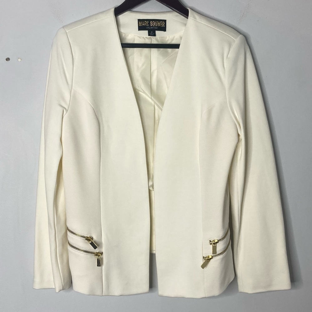 Marc Bouwer Unlimited Size Medium Ivory White Open Front Blazer Sleek Classic - Picture 2 of 7